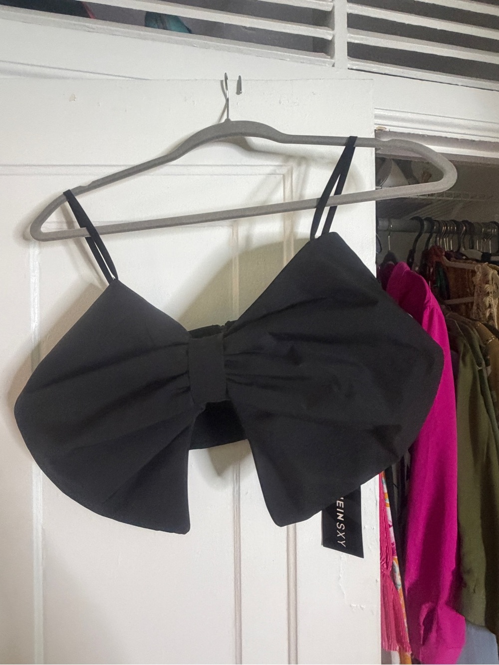 Black Bow-Front Spaghetti Strap Crop Top